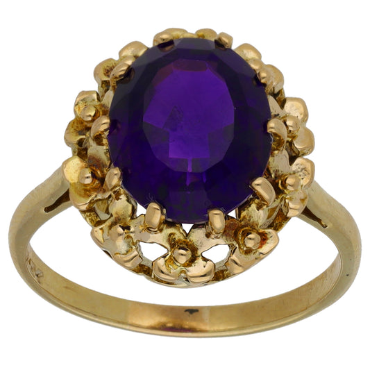 9ct Gold Amethyst Single Stone Ring Size P
