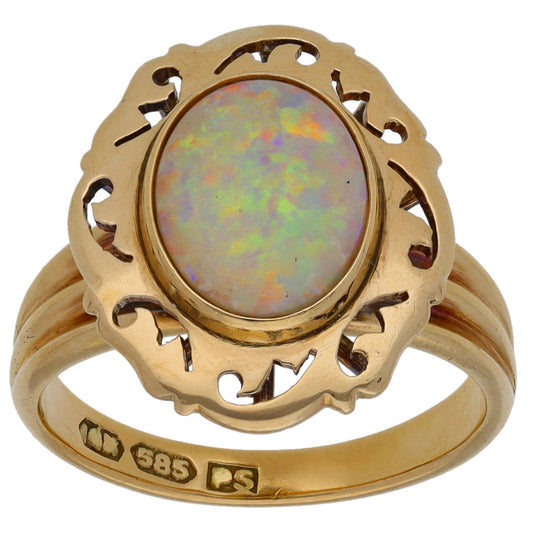 14ct Gold Opal Single Stone Ring Size L