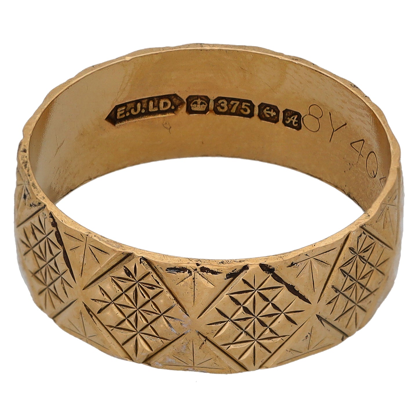 9ct Gold Patterned Wedding Ring Size O