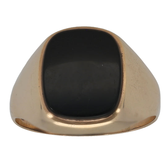 9ct Gold Onyx Plain Single Stone Signet Ring Size V