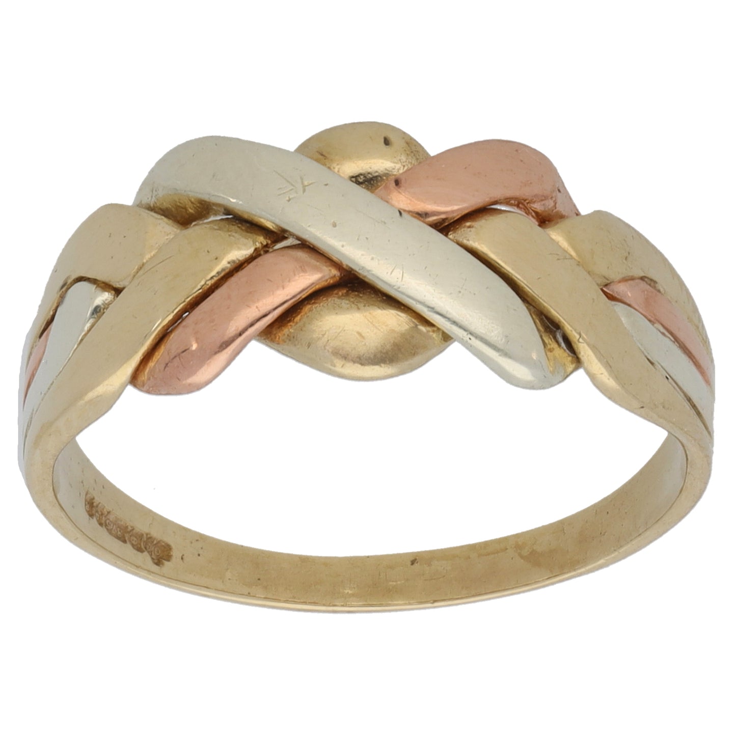 9ct Tri-Colour Gold Puzzle Ring Size R