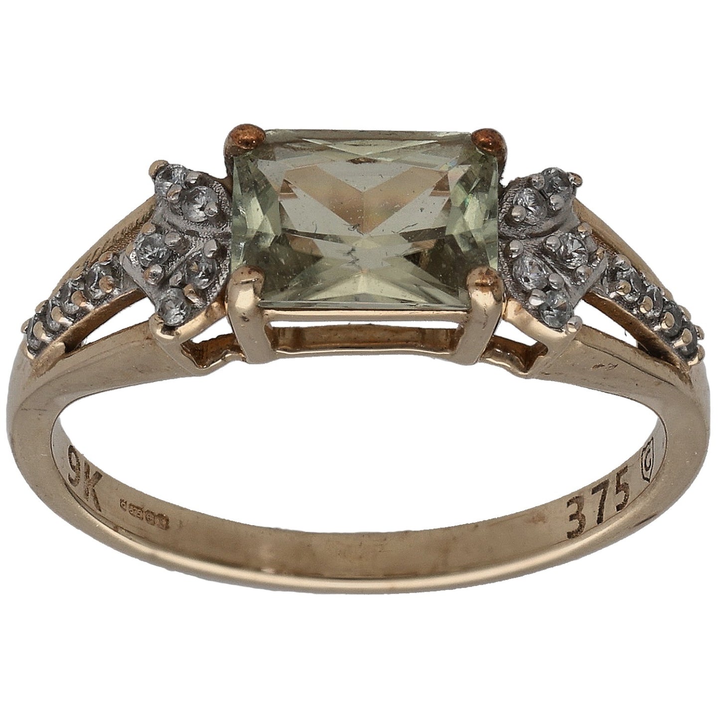 9ct Gold Diaspore & Imitation Single Stone Ring With Accents Size L
