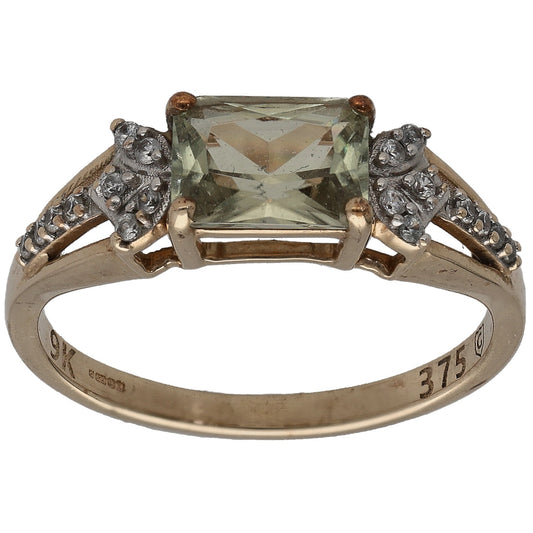9ct Gold Diaspore & Imitation Single Stone Ring With Accents Size L