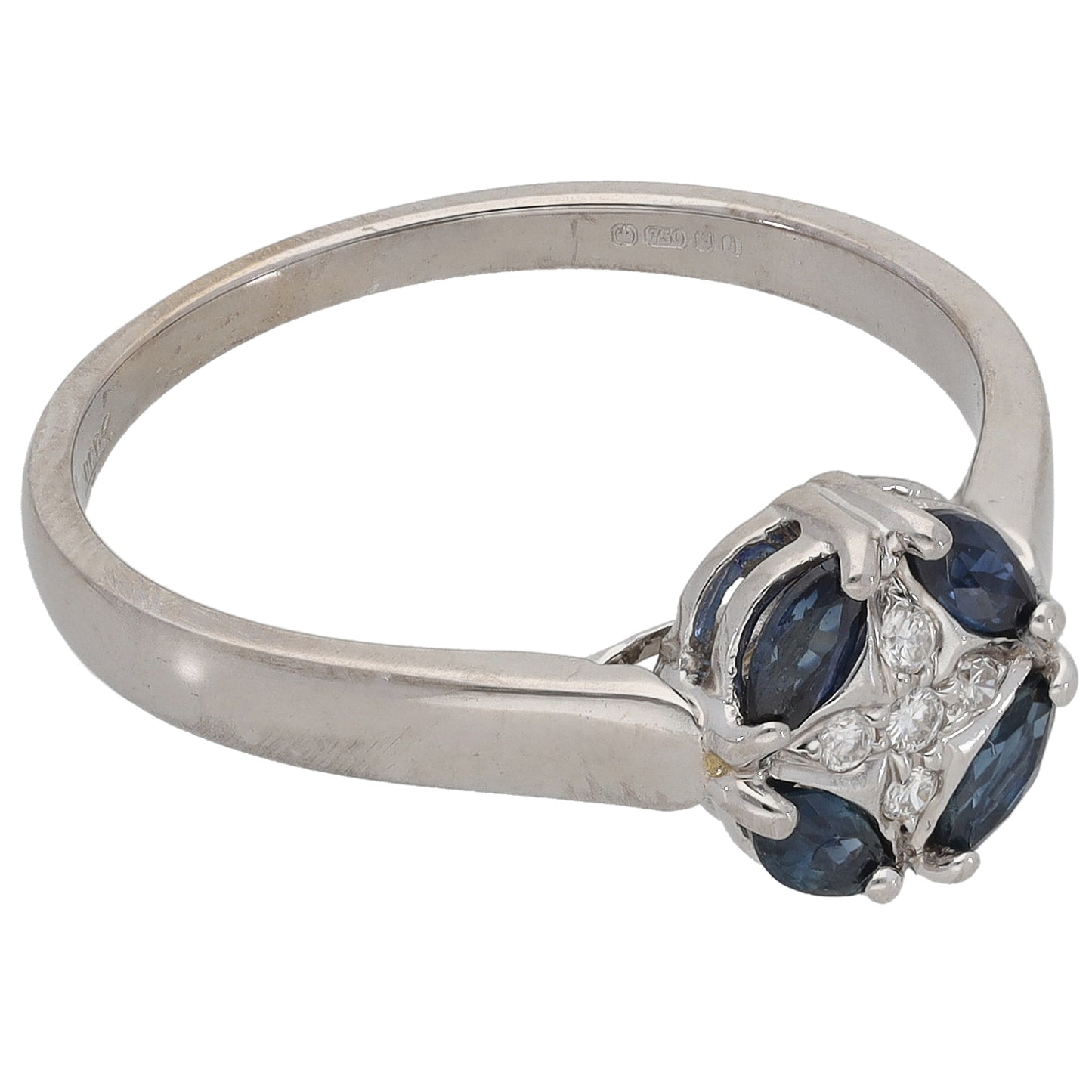 18ct White Gold 0.05ct Diamond & Sapphire Dress/Cocktail Ring Size P