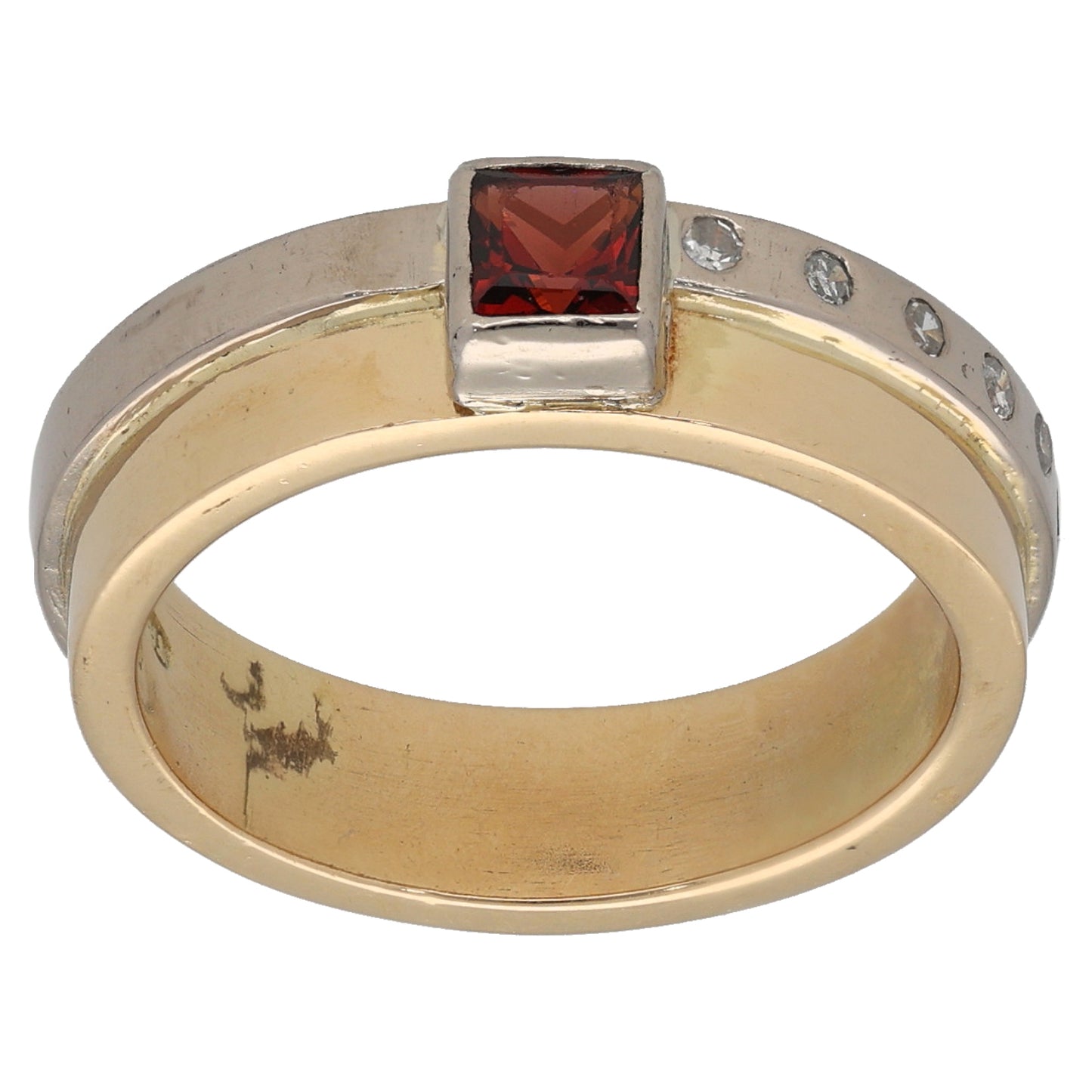 18ct Bi-Colour Gold Garnet & 0.06ct Diamond Dress/Cocktail Ring Size N