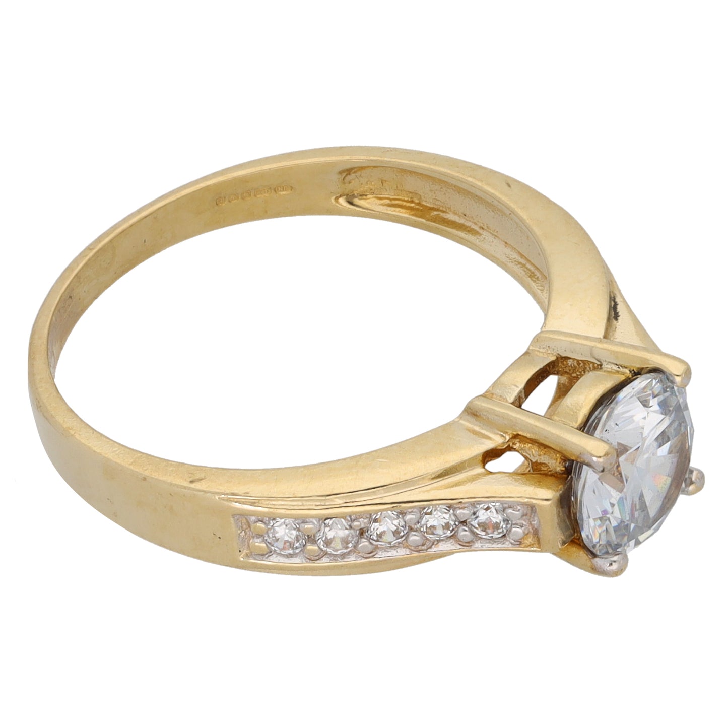 9ct Gold Cubic Zirconia Single Stone Ring with Accent Stones Size M