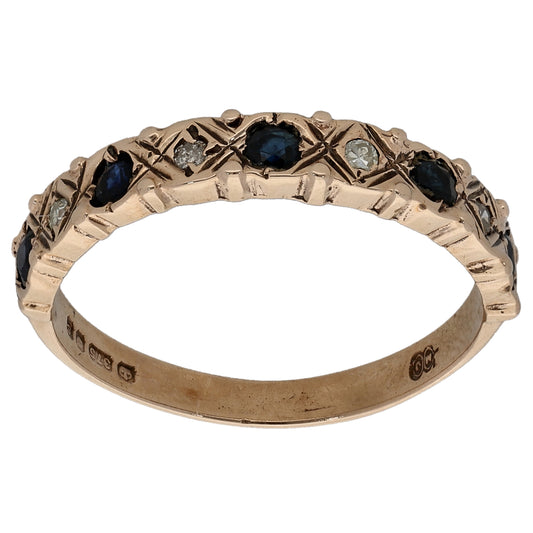 9ct Gold Sapphire & 0.04ct Diamond Half Eternity Ring Size N
