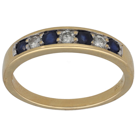 18ct Gold Sapphire & 0.07ct Diamond Half Eternity Ring Size S