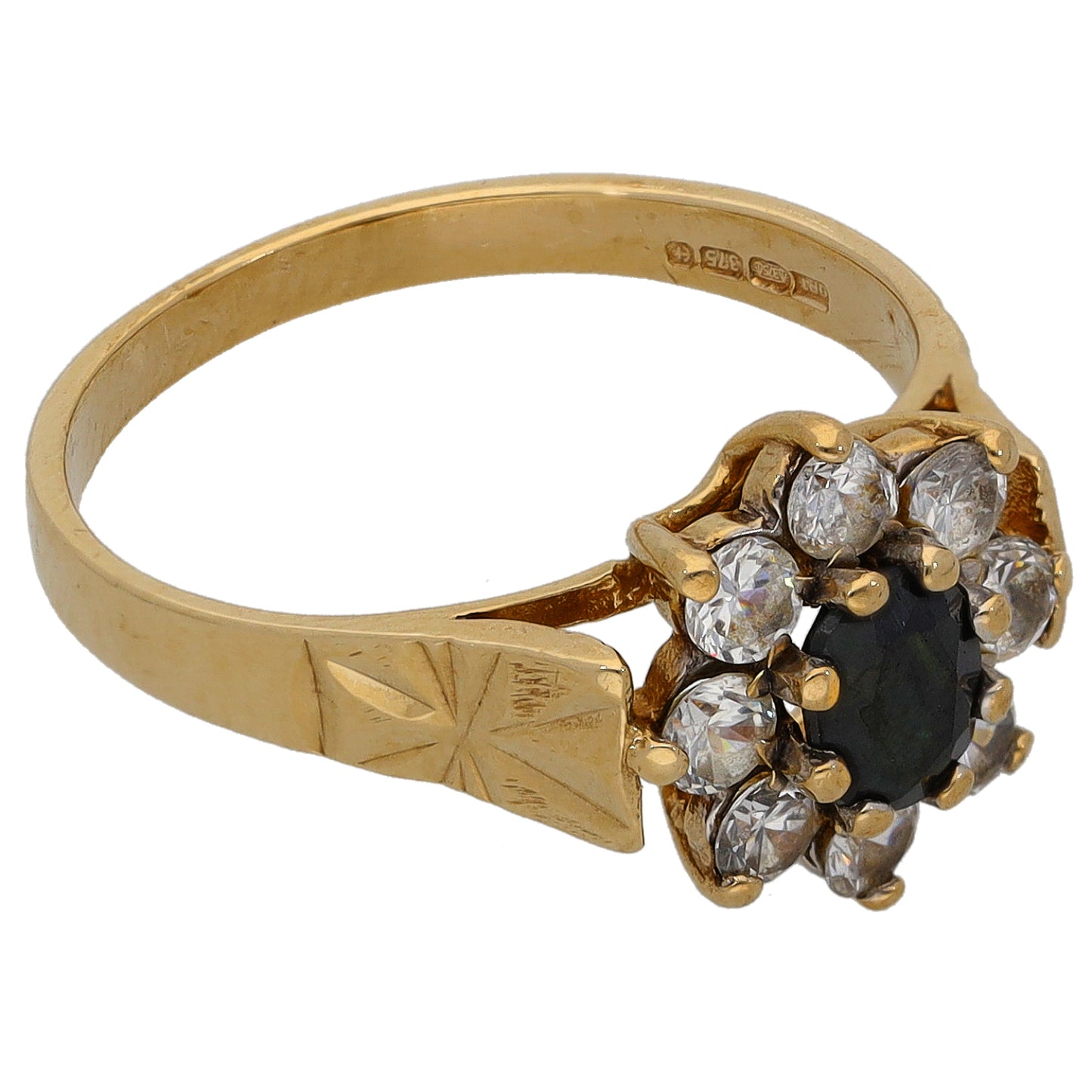 9ct Gold Sapphire & Cubic Zirconia Dress/Cocktail Ring Size L