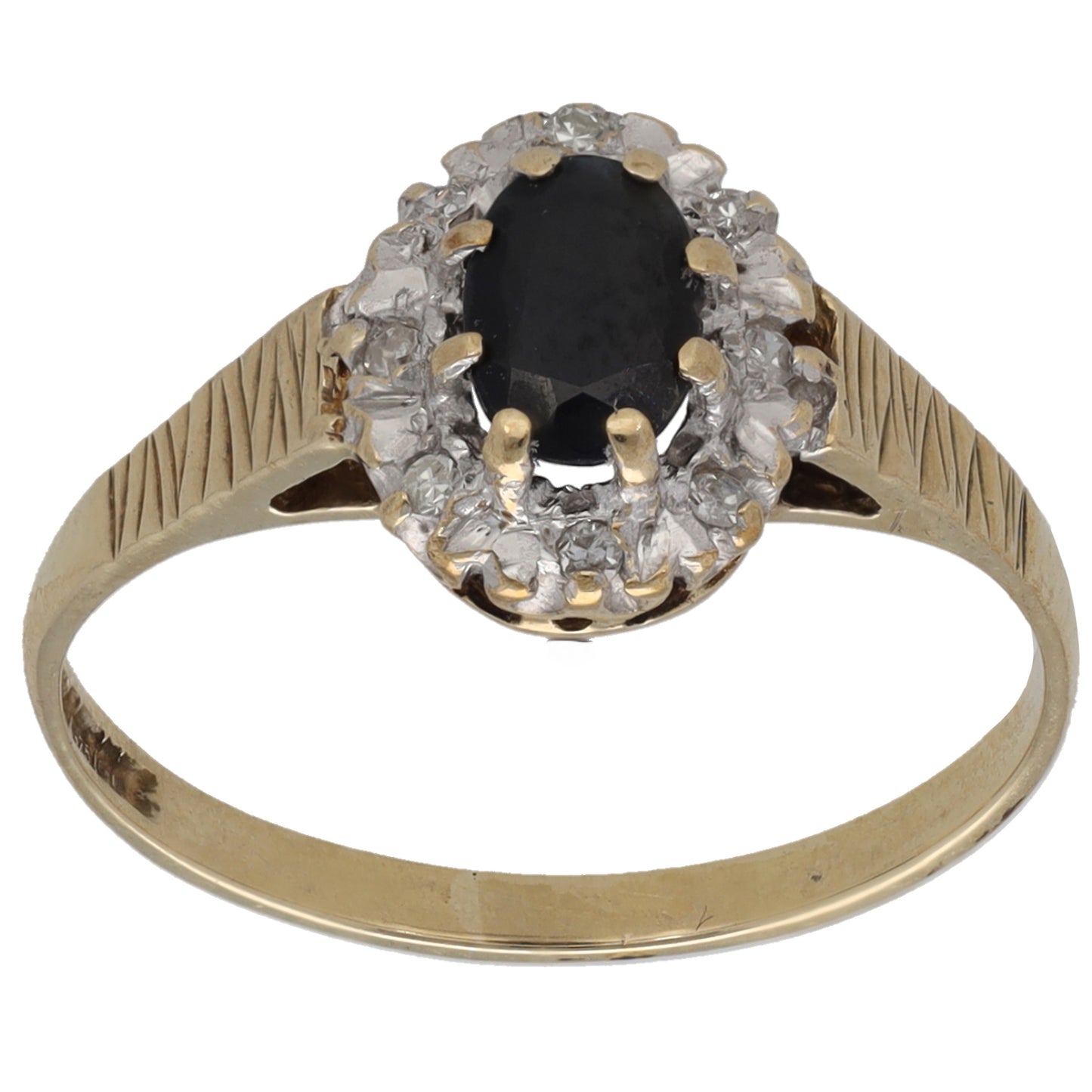 9ct Gold Sapphire & 0.04ct Diamond Dress/Cocktail Ring Size N
