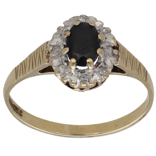 9ct Gold Sapphire & 0.04ct Diamond Dress/Cocktail Ring Size N