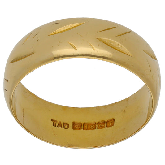 18ct Gold Patterned Wedding Ring Size N