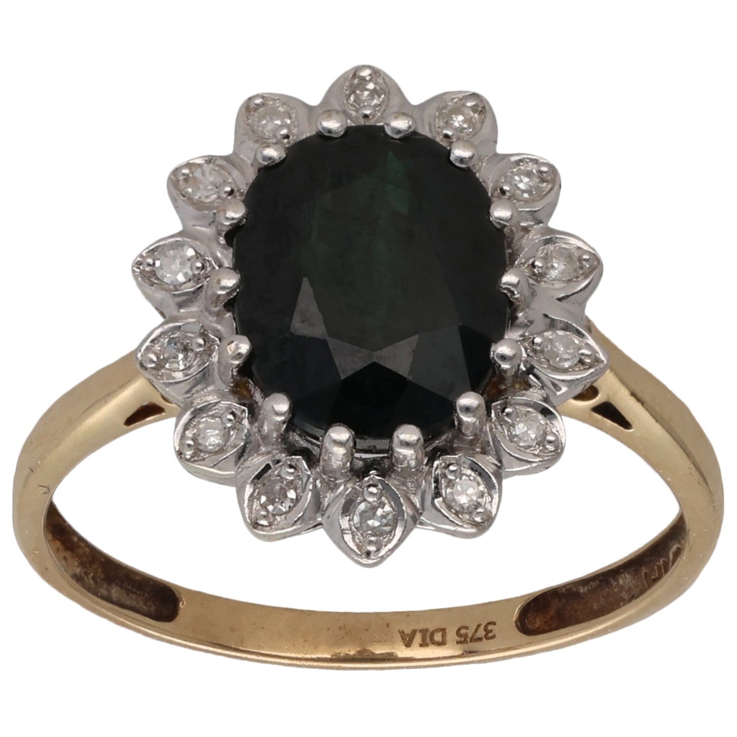 9ct Gold Sapphire & 0.07ct Diamond Dress/Cocktail Ring Size M