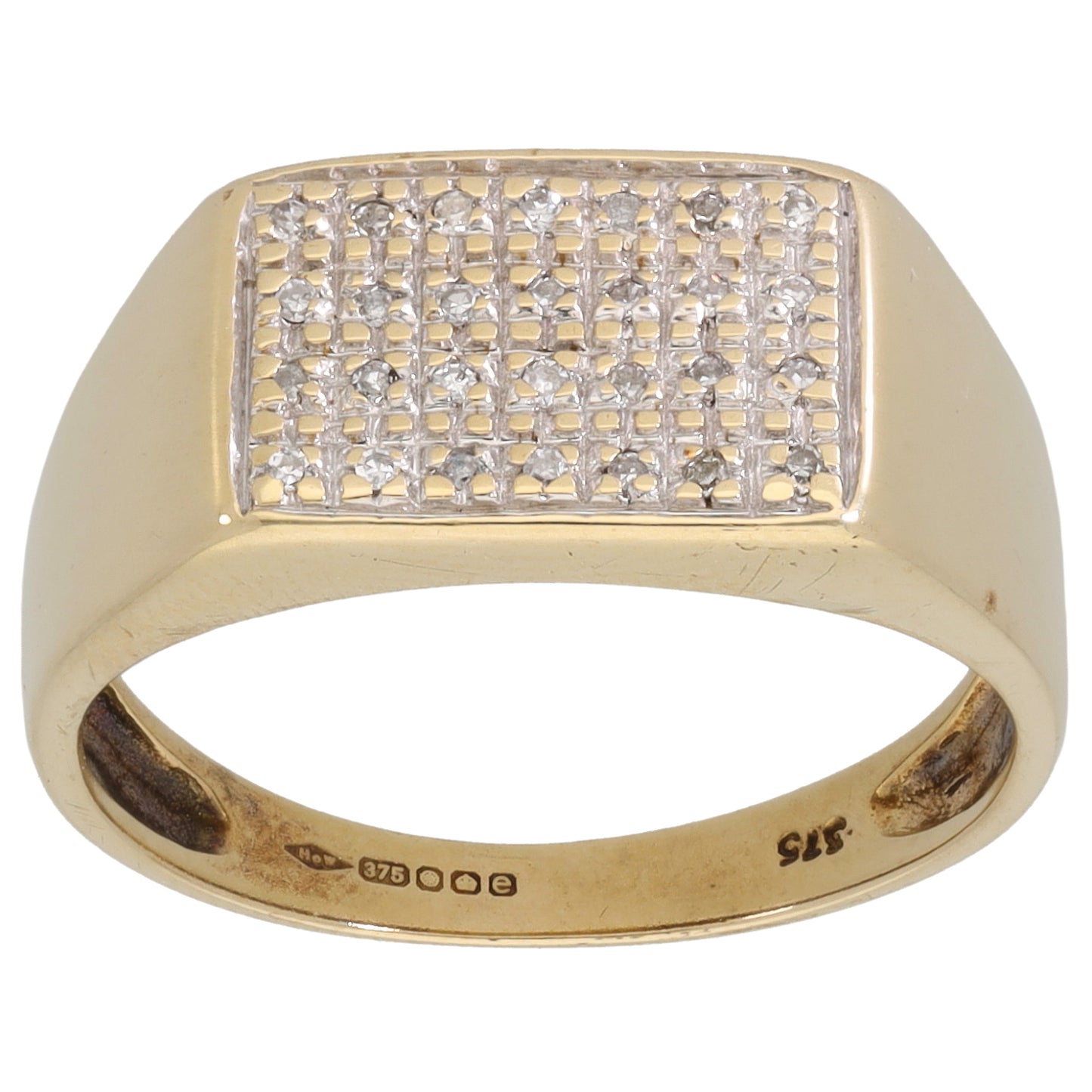 9ct Gold 0.14ct Diamond Plain Signet Ring Size R