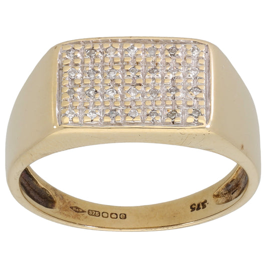 9ct Gold 0.14ct Diamond Plain Signet Ring Size R