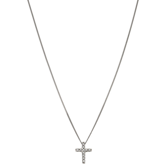 9ct White Gold Cubic Zirconia Cross Pendant With Chain