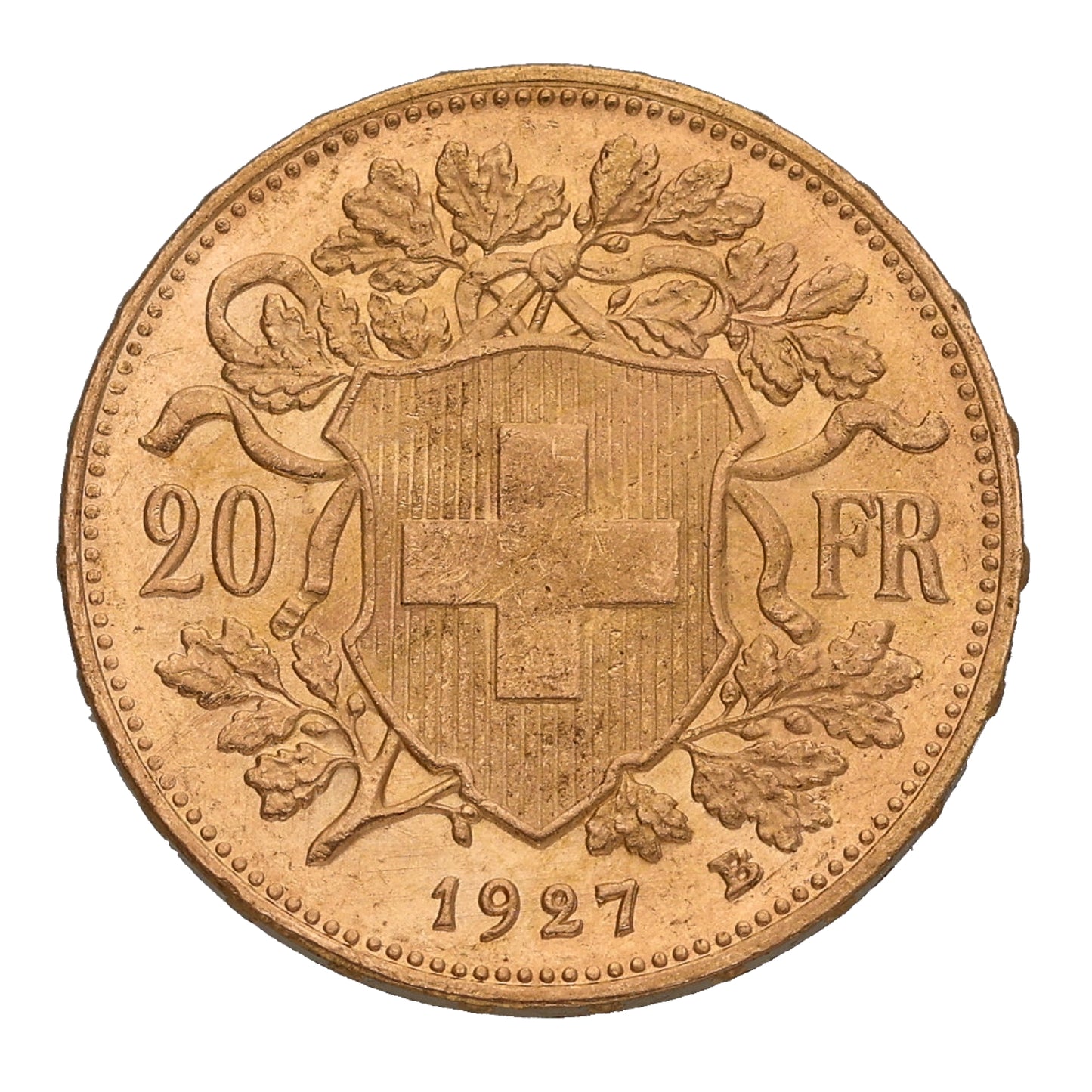 22ct Gold Helvetia Swiss 20 Francs Coin 1927