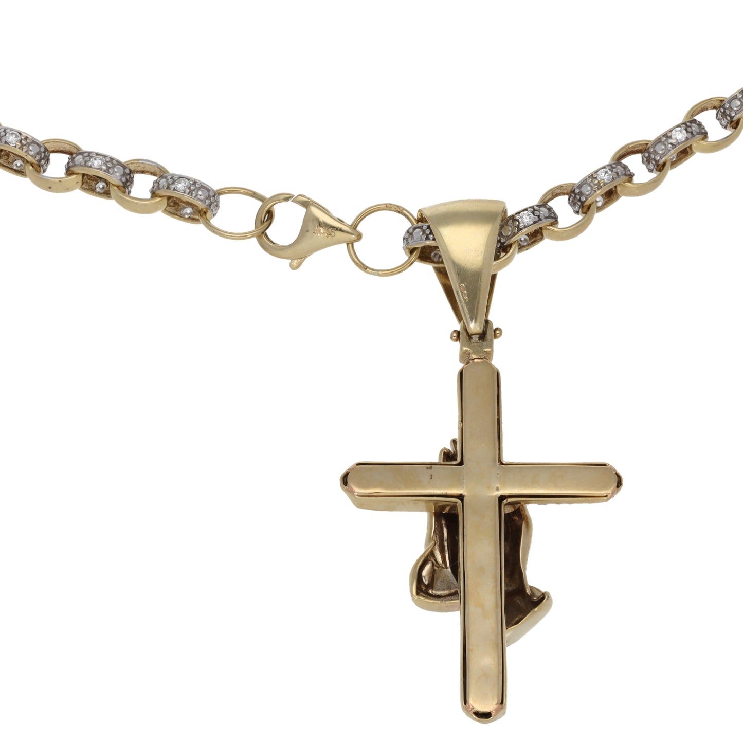 9ct Bi-Colour Gold Cubic Zirconia Cross Pendant With Chain