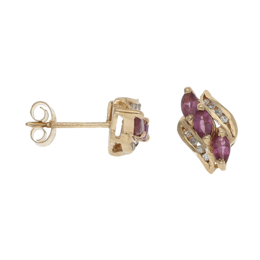 9ct Gold Ruby & 0.16ct Diamond Dress/Cocktail Earrings