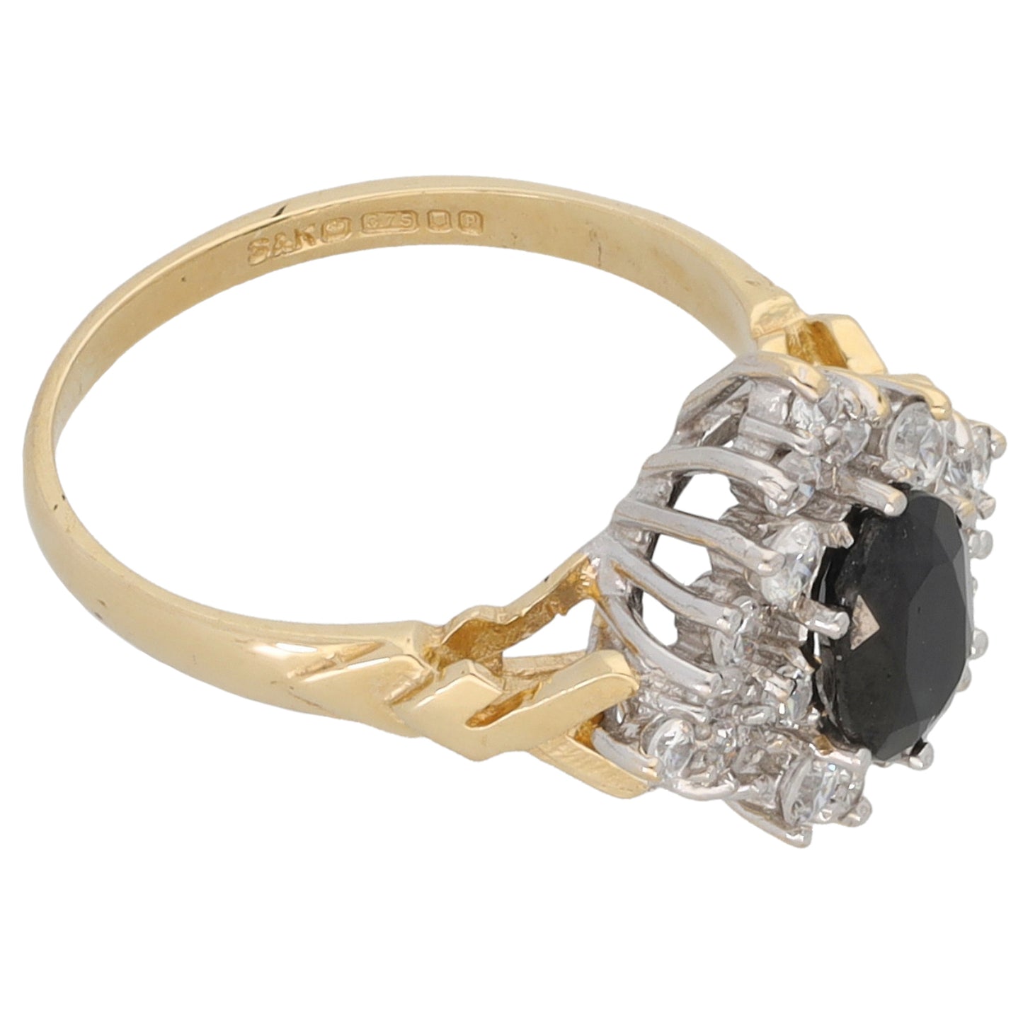 9ct Gold Sapphire & Cubic Zirconia Dress/Cocktail Ring Size L