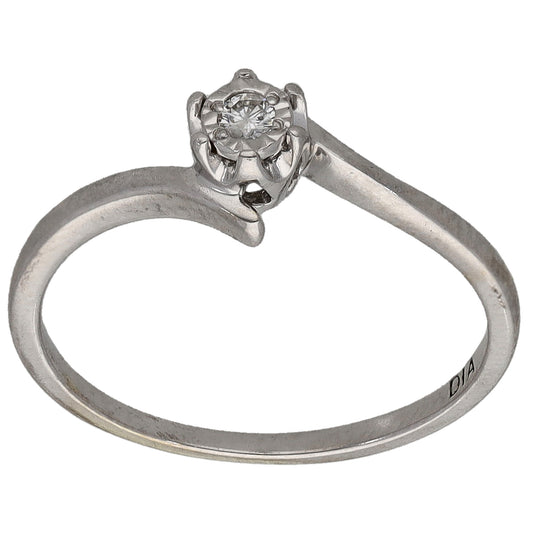 9ct White Gold 0.05ct Diamond Solitaire Ring Size K