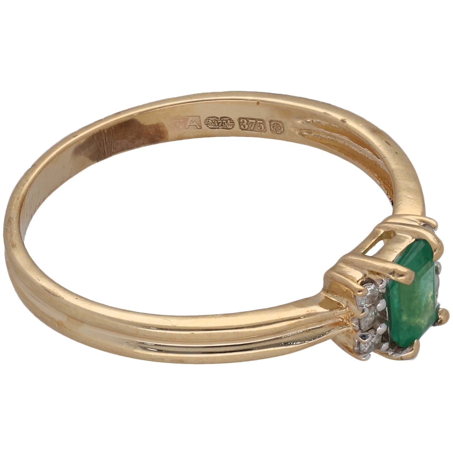 9ct Gold Emerald & 0.06ct Diamond Dress/Cocktail Ring Size Q