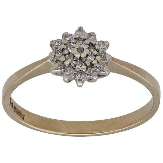 9ct gold round diamond cluster ring, round stone cluster on slim band
