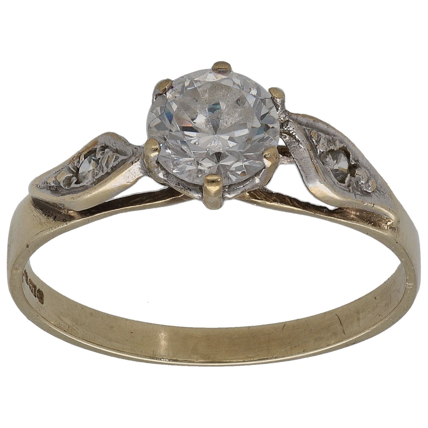 9ct Gold Cubic Zirconia Single Stone Ring With Accents Size P