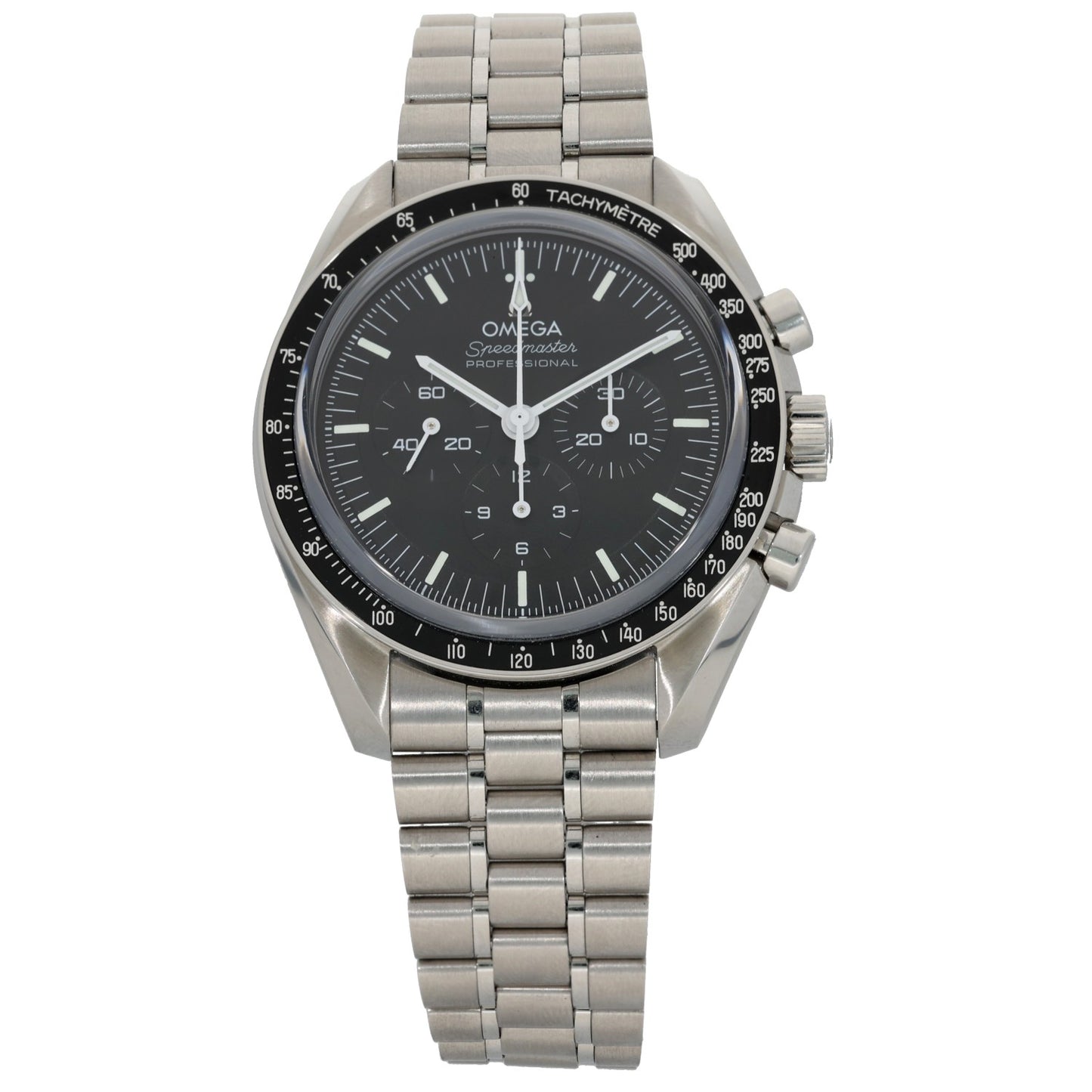Omega Speedmaster Moonwatch 310.30.42.50.01.002, black dial, stainless steel, front image
