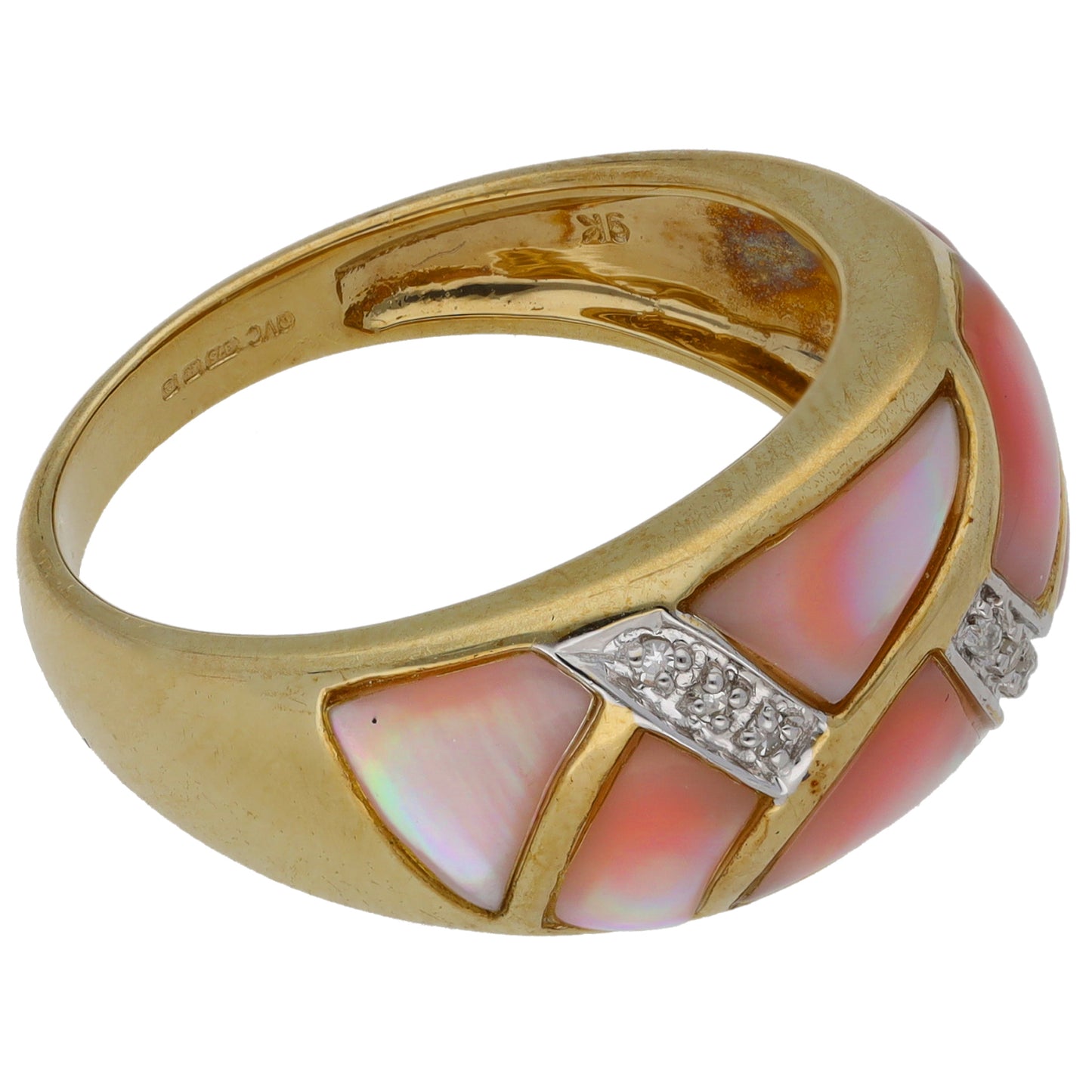 9ct Gold 0.045ct Diamond & Mother Of Pearl Dress/Cocktail Ring Size S