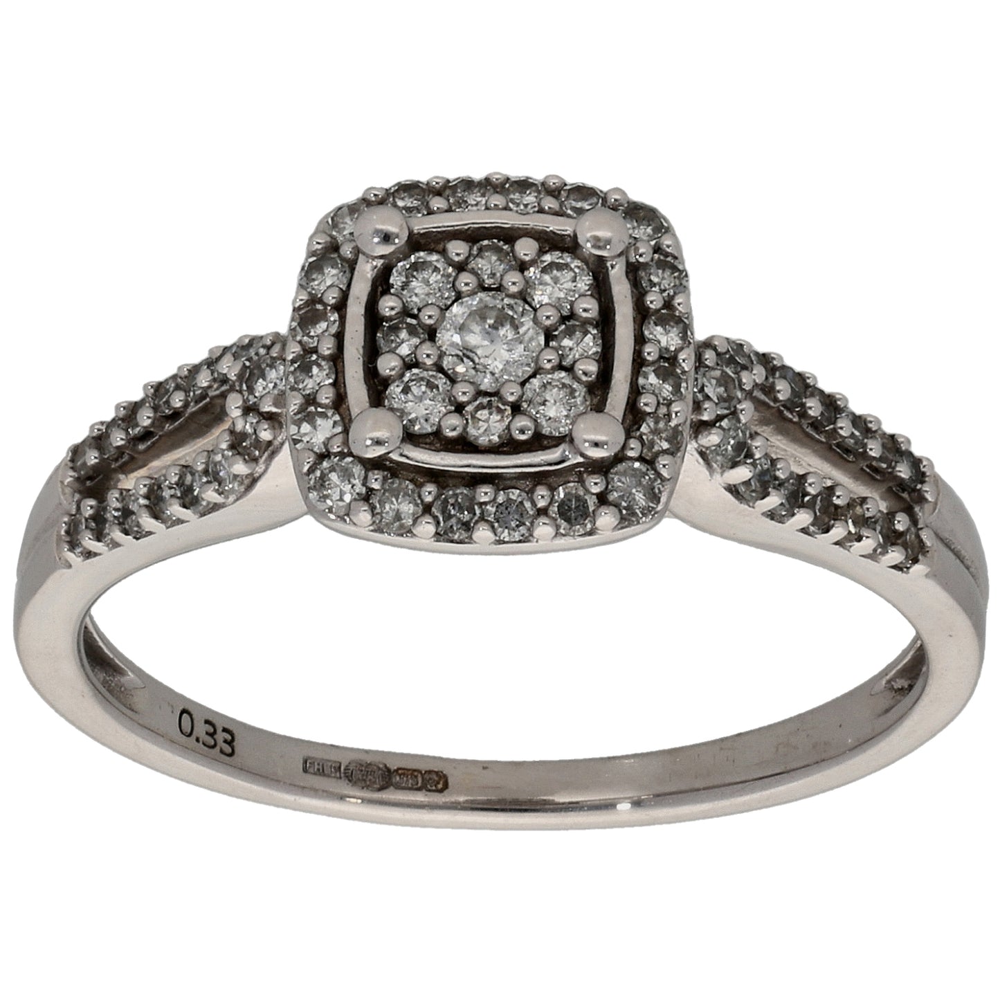 9ct White Gold 0.33ct Diamond Halo Ring Size N
