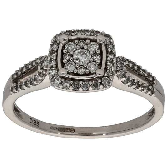 9ct White Gold 0.33ct Diamond Halo Ring Size N