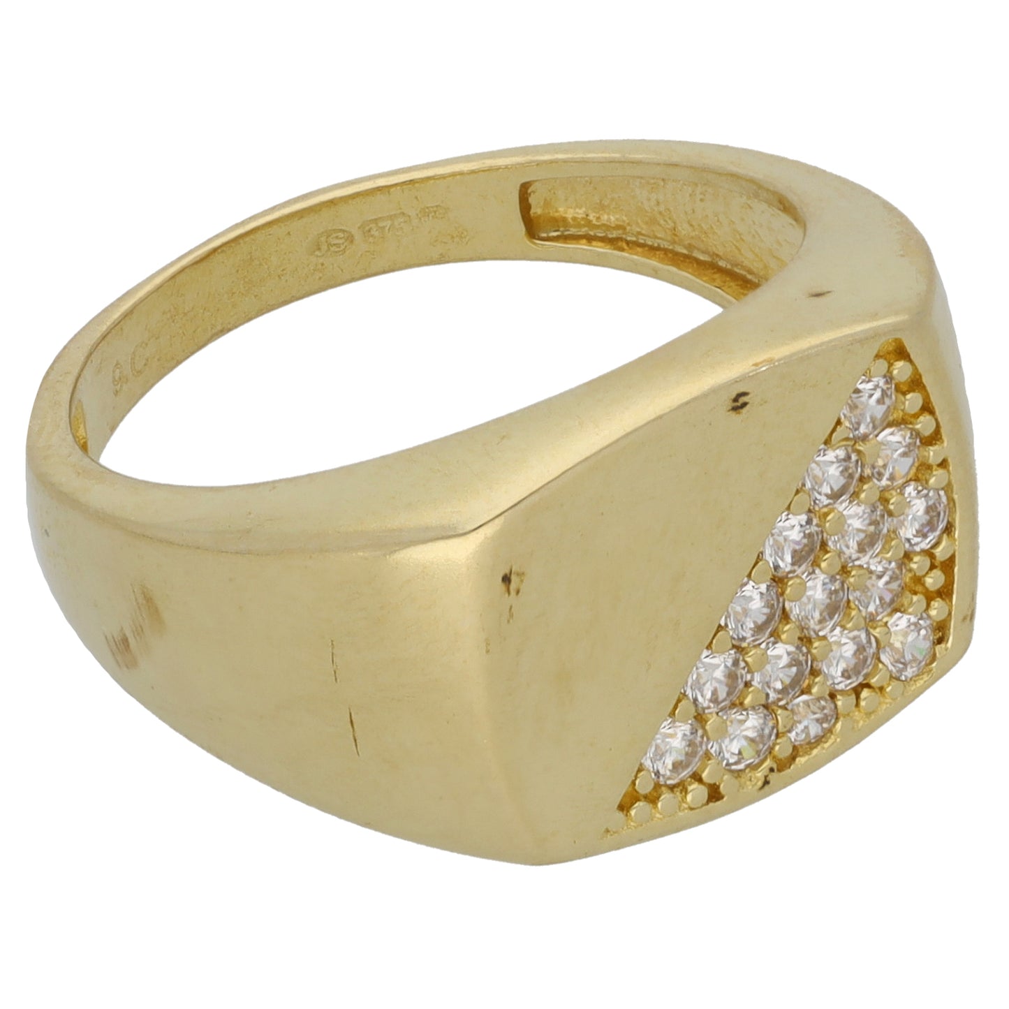 9ct Gold Cubic Zirconia Plain Signet Ring Size P