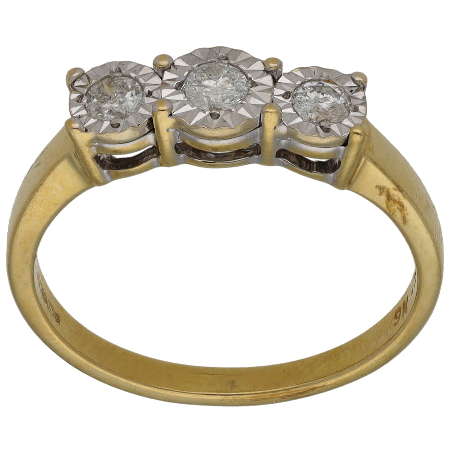 9ct Gold 0.25ct Diamond Trilogy Ring Size Q