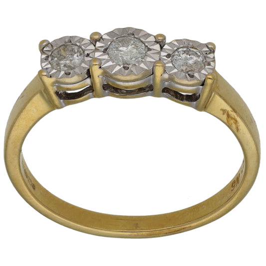 9ct Gold 0.25ct Diamond Trilogy Ring Size Q