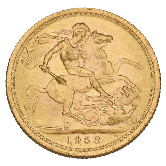 22ct Gold Queen Elizabeth II Full Sovereign Coin 1968