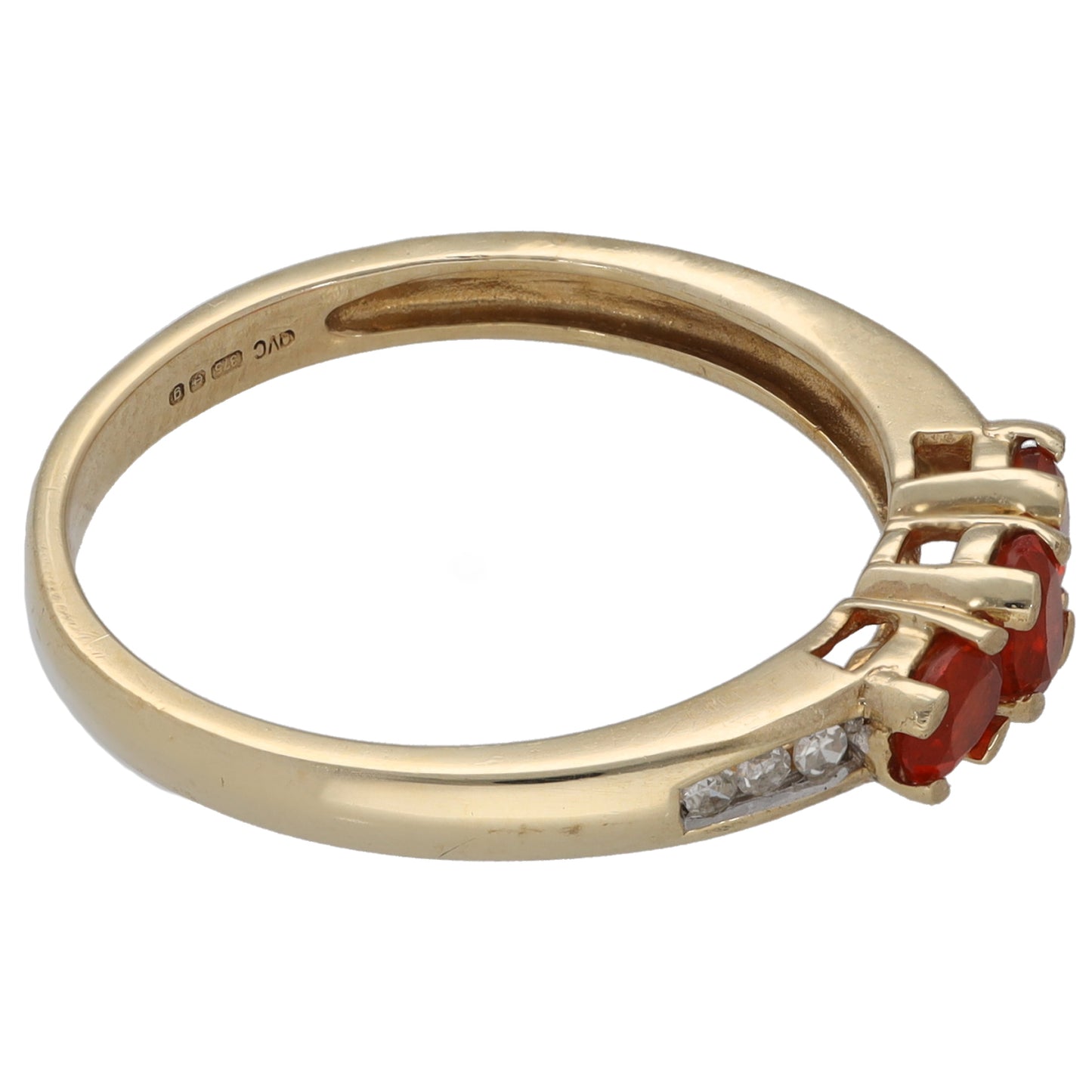 9ct Gold Fire Opal & 0.06ct Diamond Dress/Cocktail Ring Size O