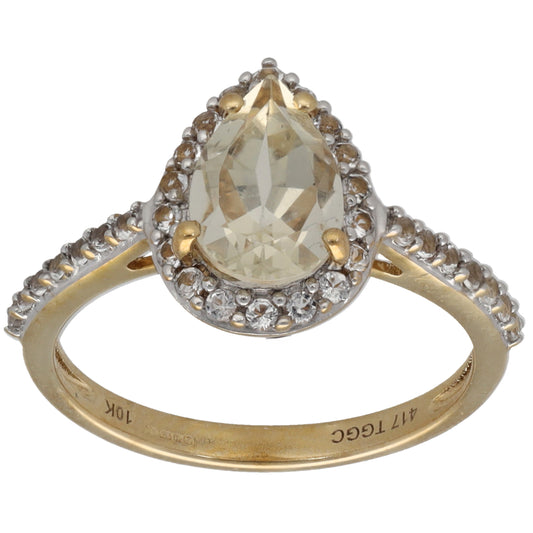9ct gold cocktail ring with pear-cut feldspar and imitation stones