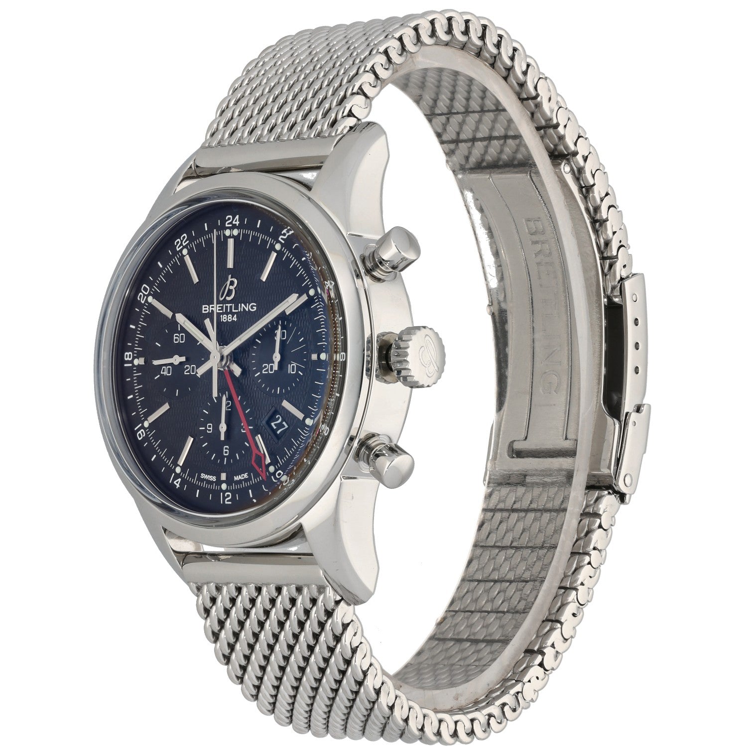 Breitling Transocean Chronograph GMT AB0451, black dial with subdials and stainless steel bracelet