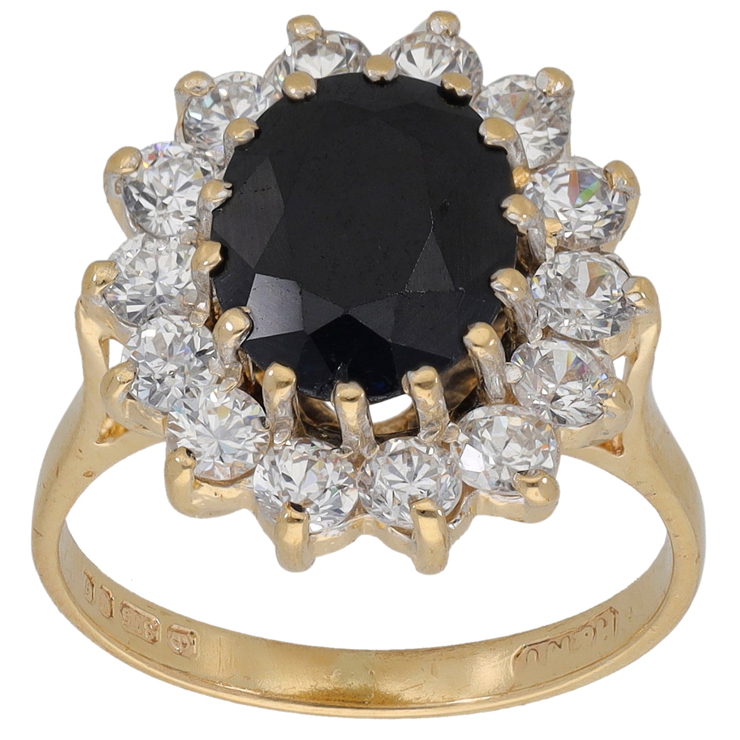 9ct Gold Sapphire & Cubic Zirconia Cluster Ring Size K