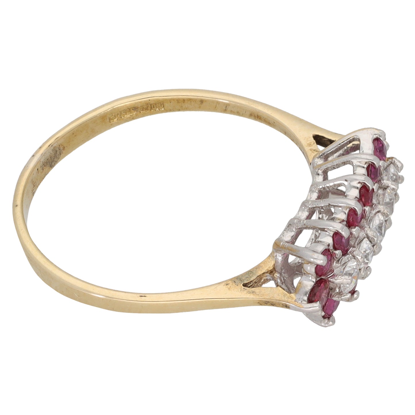 9ct Gold Glass Filled Ruby & Cubic Zirconia Dress/Cocktail Ring Size O