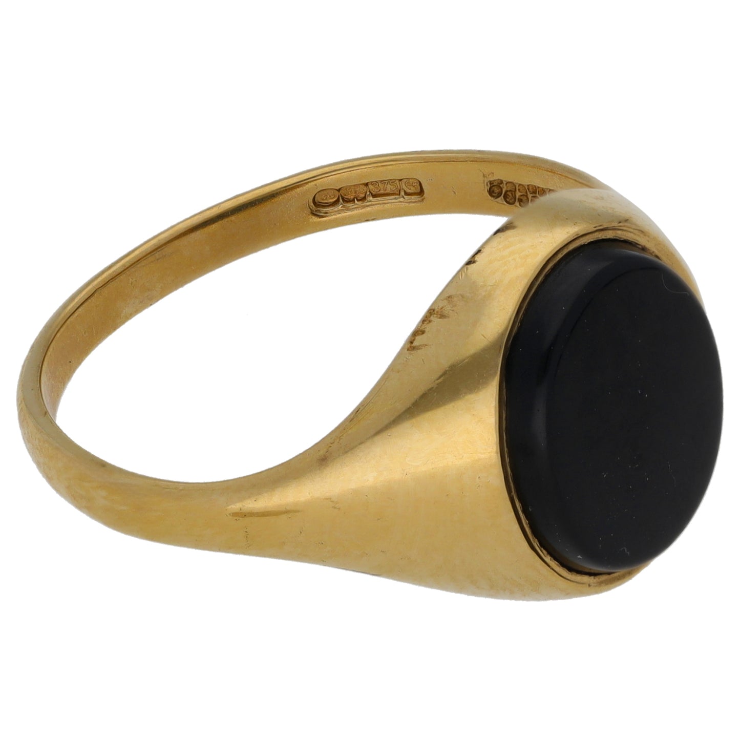 9ct Gold Onyx Crest/Emblem Single Stone Signet Ring Size T