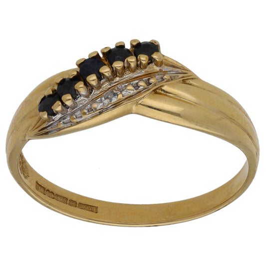 9ct Gold Sapphire & 0.01ct Diamond Half Eternity Ring Size P