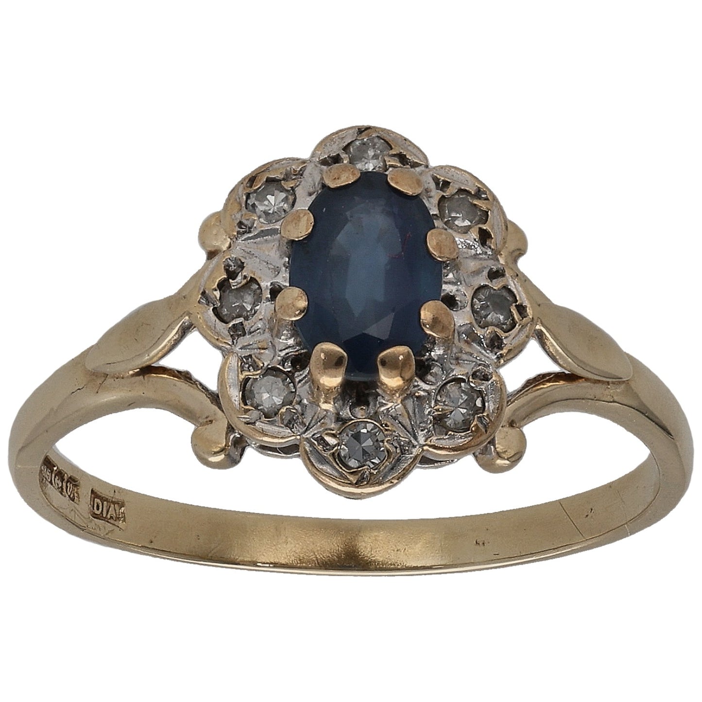 9ct Gold 0.04ct Diamond & Sapphire Dress/Cocktail Ring Size L