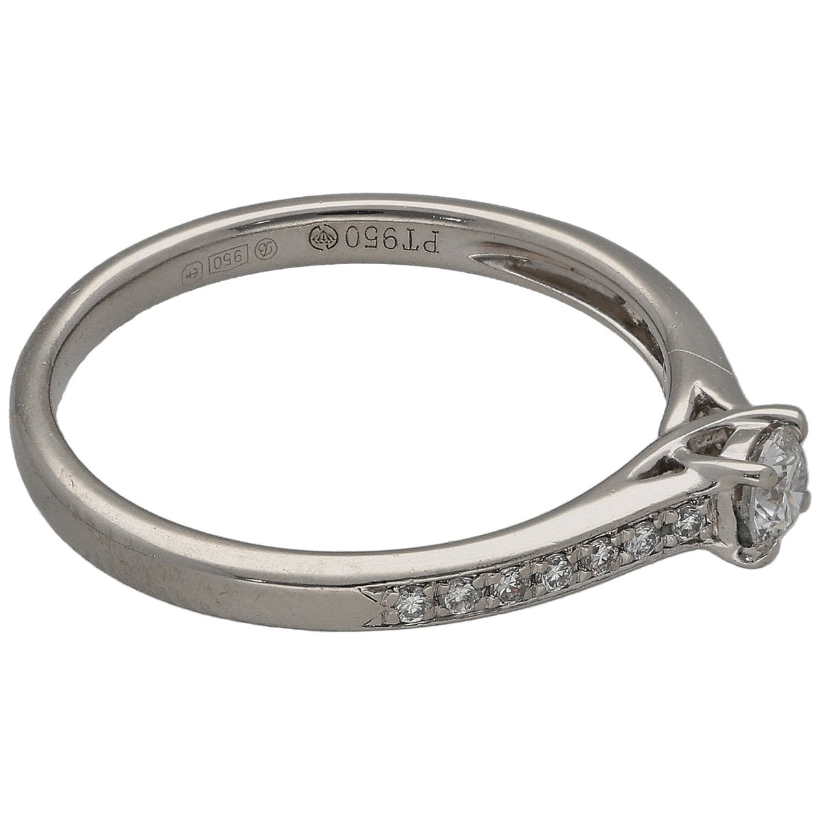 Platinum diamond solitaire ring with round center stone and accent stones