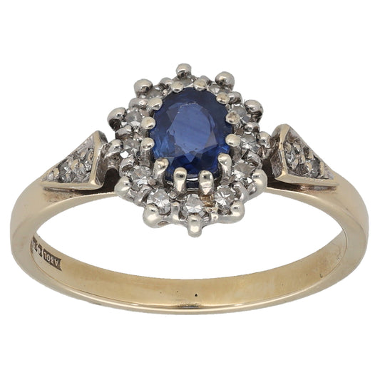 9ct Gold 0.16ct Diamond & Sapphire Cluster Ring Size M