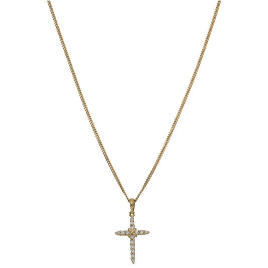 18ct Gold 0.30ct Diamond Cross Pendant With Chain