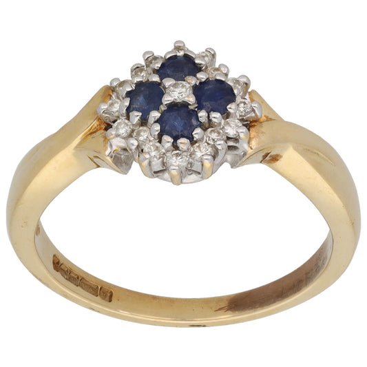 9ct Gold Sapphire & 0.18ct Diamond Dress/Cocktail Ring Size P