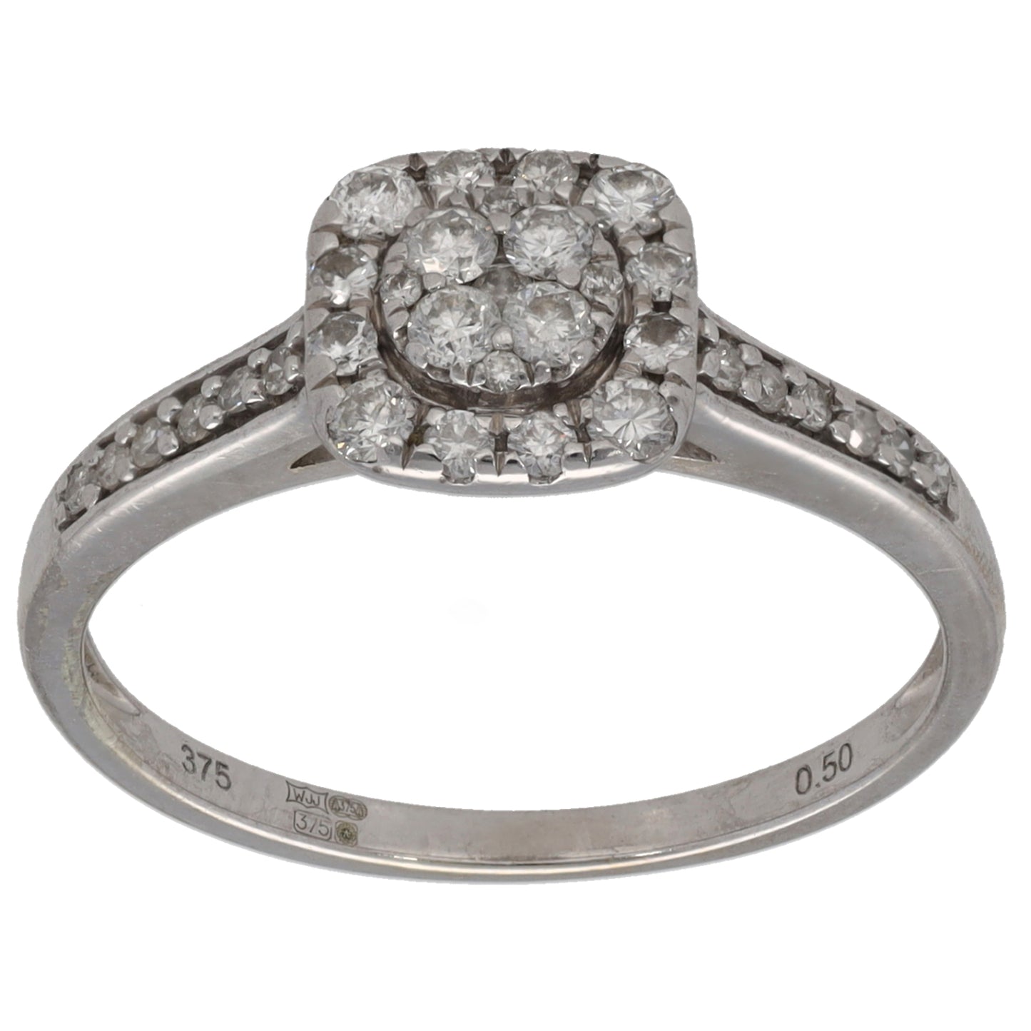 9ct White Gold 0.50ct Diamond Cluster Ring Size P