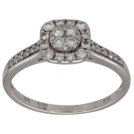 9ct White Gold 0.50ct Diamond Cluster Ring Size P
